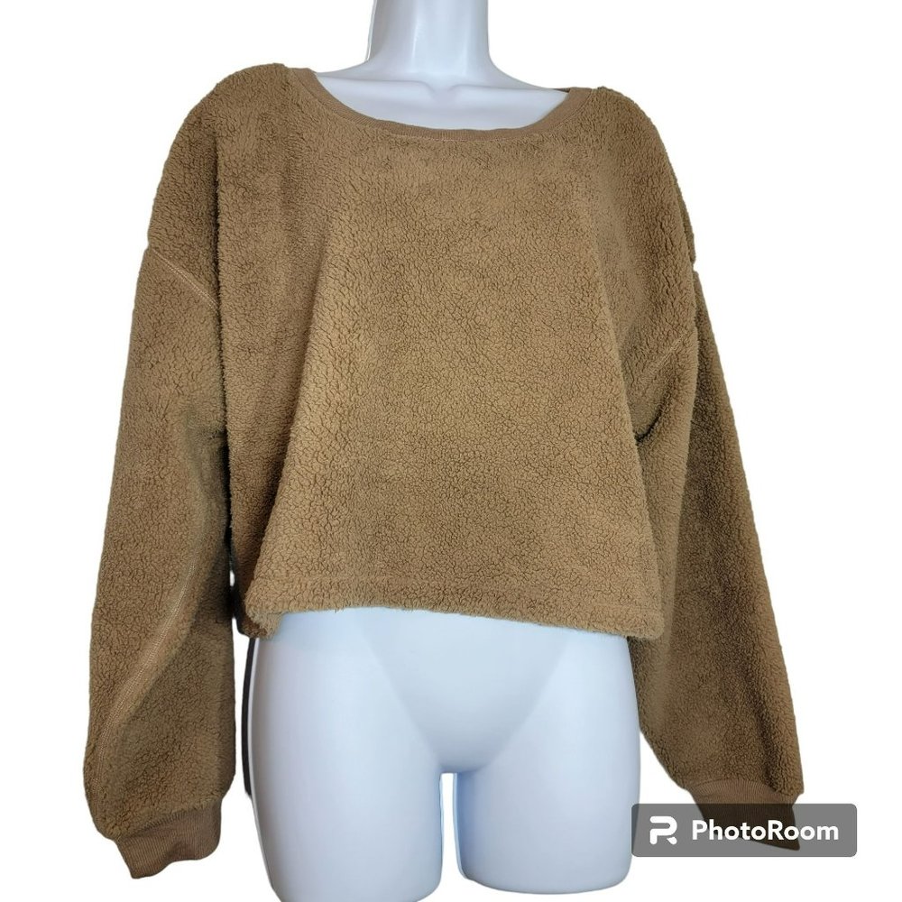 Sundown by Splendid Top, Women's XL Mocha Sherpa Crop Top, Long Sleeve, NWT